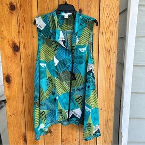 Feratelli Asymmetrical Full Zipper Blouse Shirt EUC